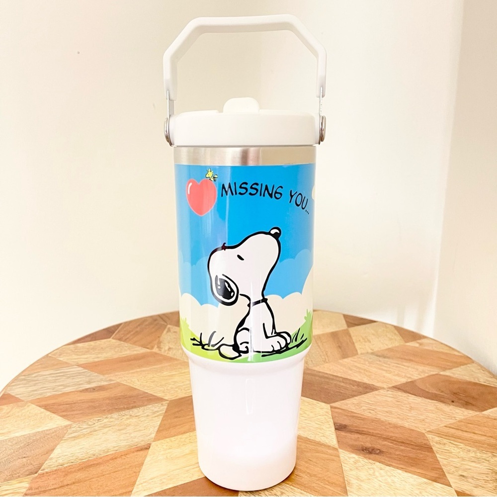Snoopy 30oz Tumbler Flip Straw with handle. 30 oz cups Birthday gift for her. Br